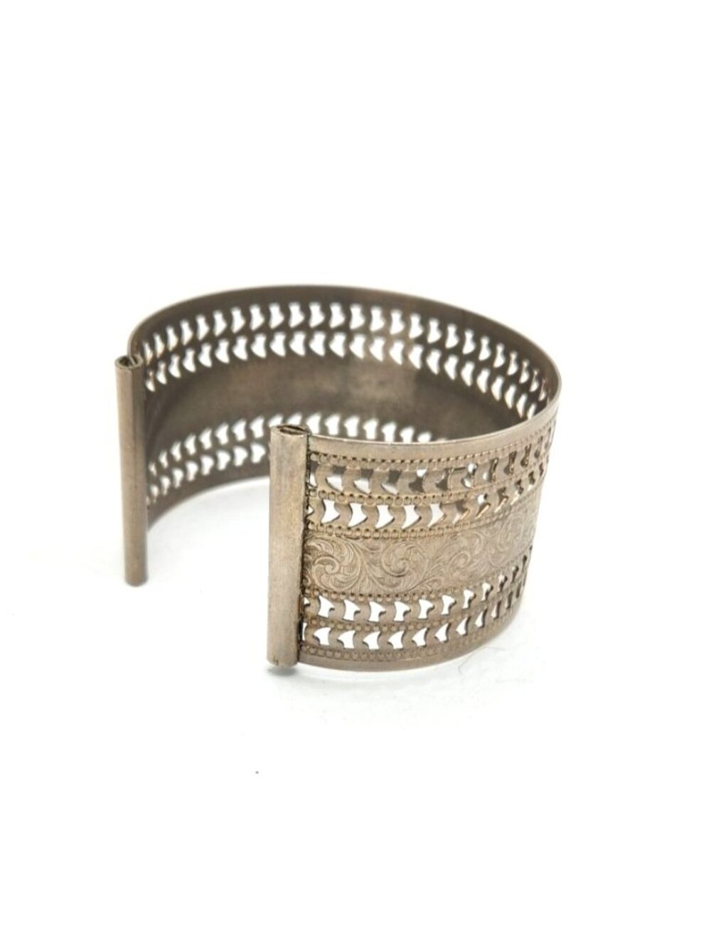 Vintage Silver Tone Cuff Etched/Punch Design Bracelet